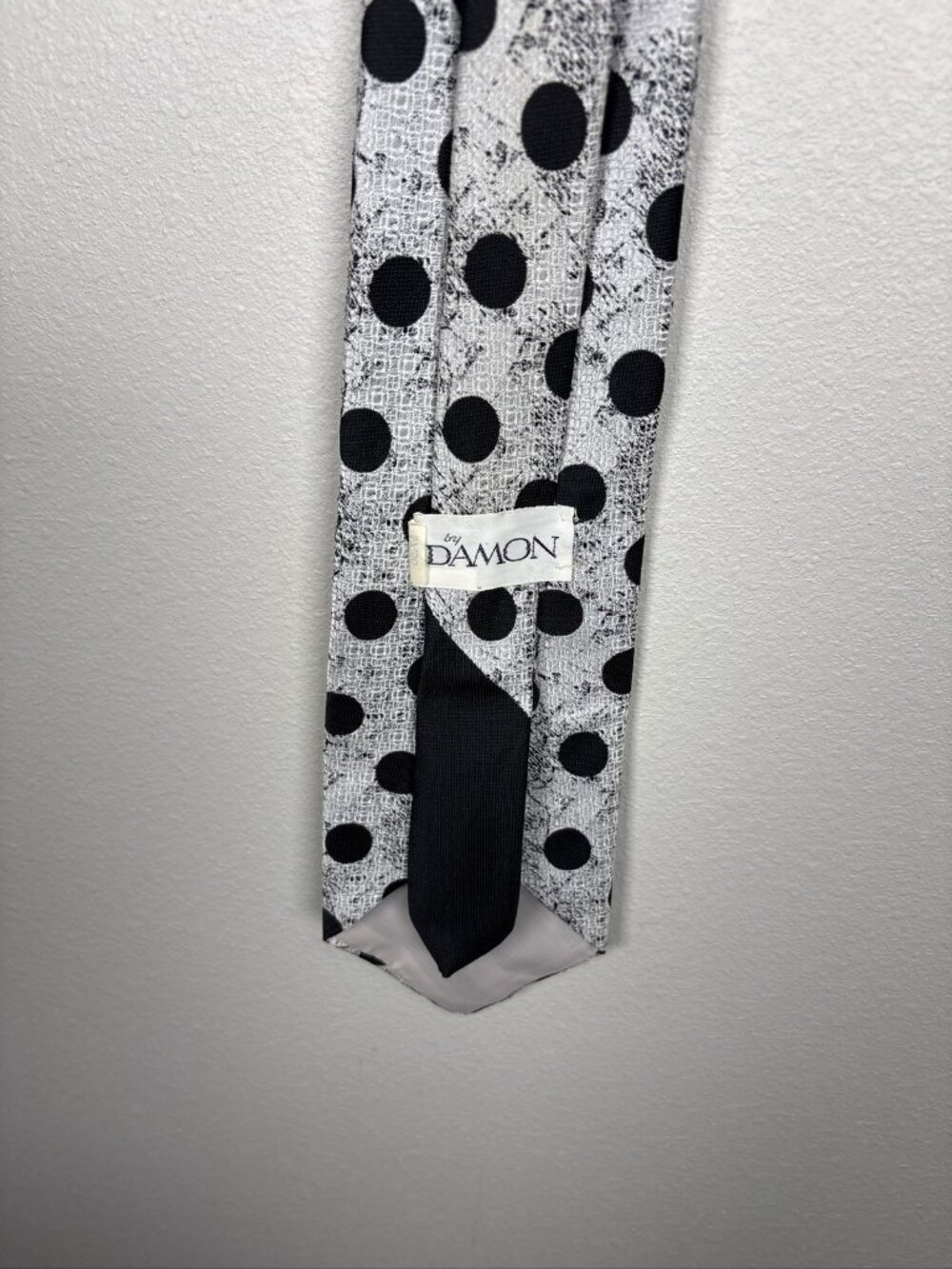 Vintage Damon Men's Necktie Black White Polka Dot Textured Pattern Neck Tie